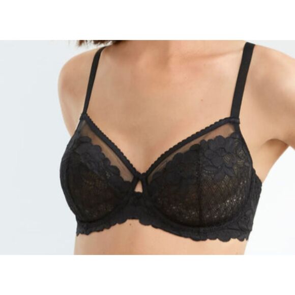 Black Lace Balconette Bra 38G Side Support Underwire Sexy Lingerie Date NWT New - Picture 1 of 6
